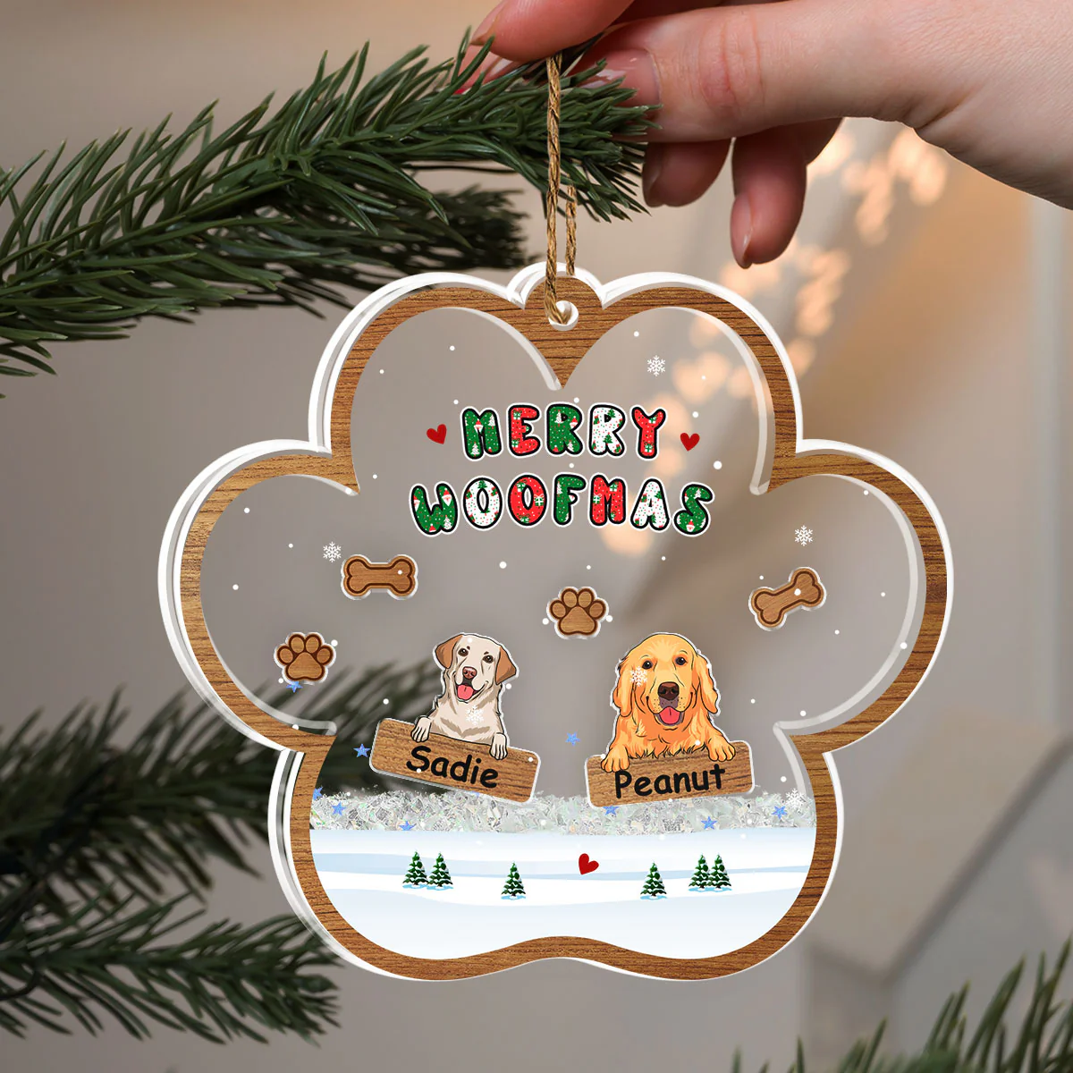 Woofmas Winter - Personalized Custom Acrylic Shaker Ornament - Image 4