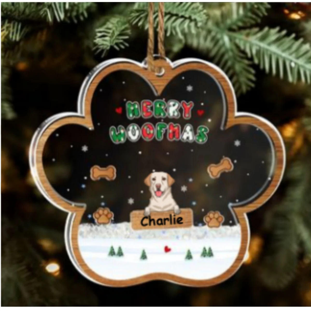 Woofmas Winter - Personalized Custom Acrylic Shaker Ornament - Image 6