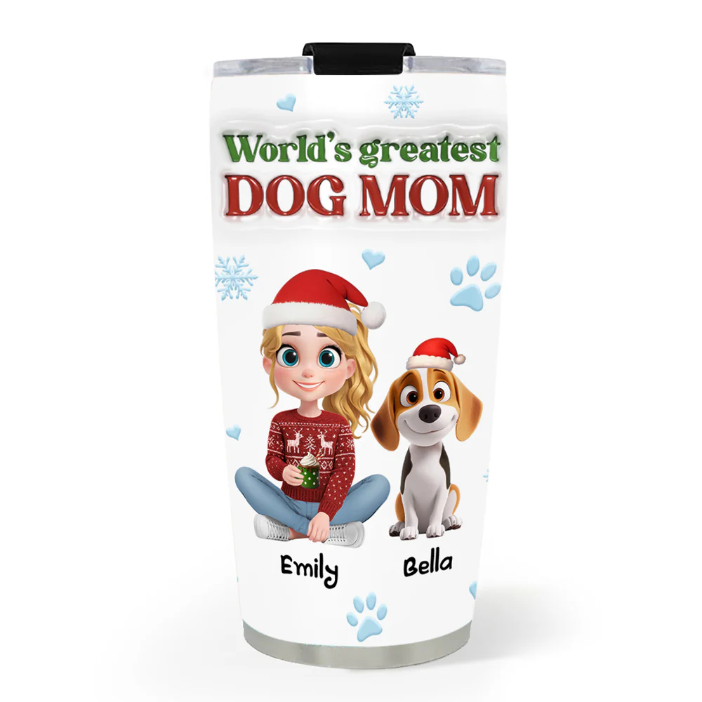 World Greatest Dog Mom - Personalized Custom 3D Inflated Effect Tumbler