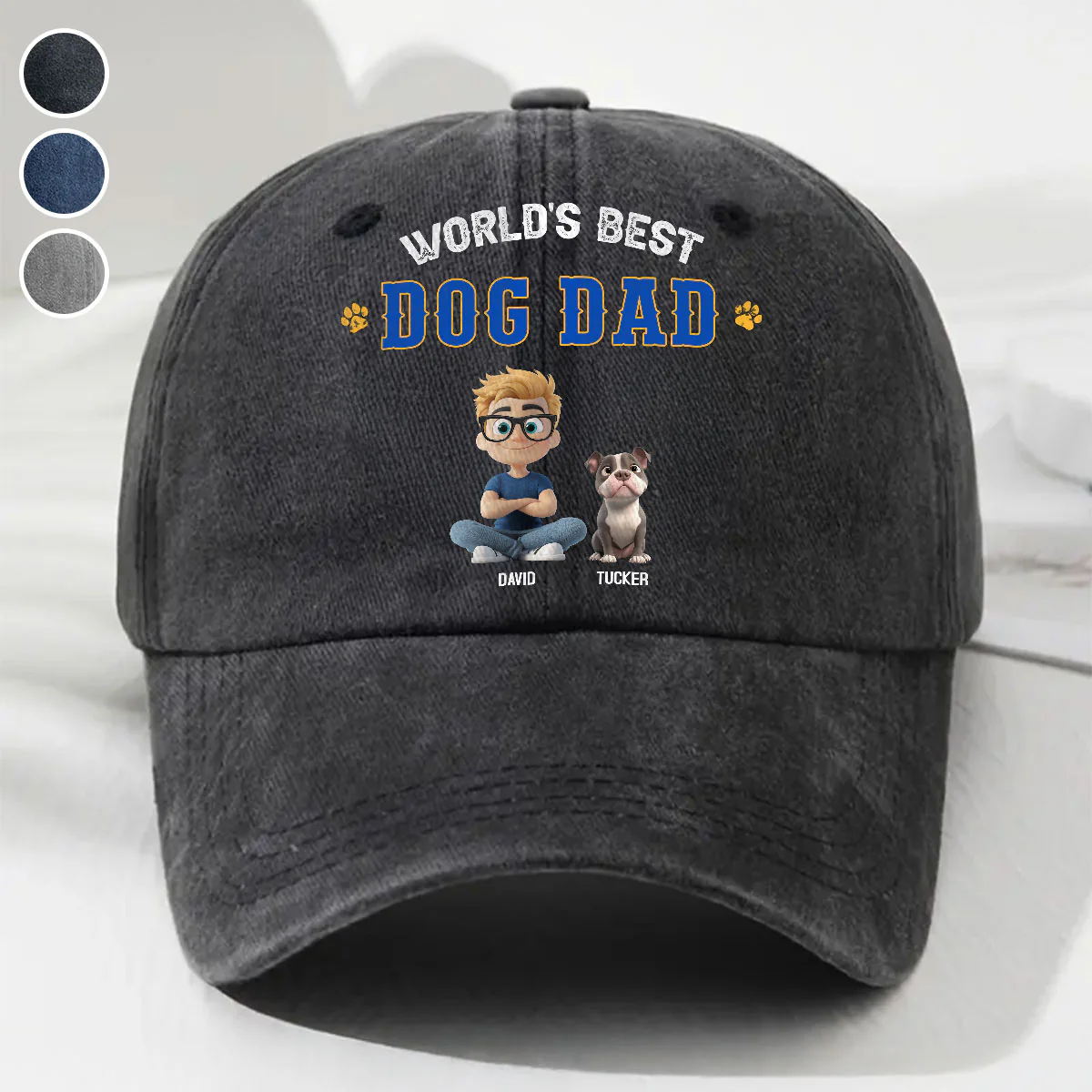 World Proud Dog Parent - Personalized Custom Vintage Washed Denim Cap