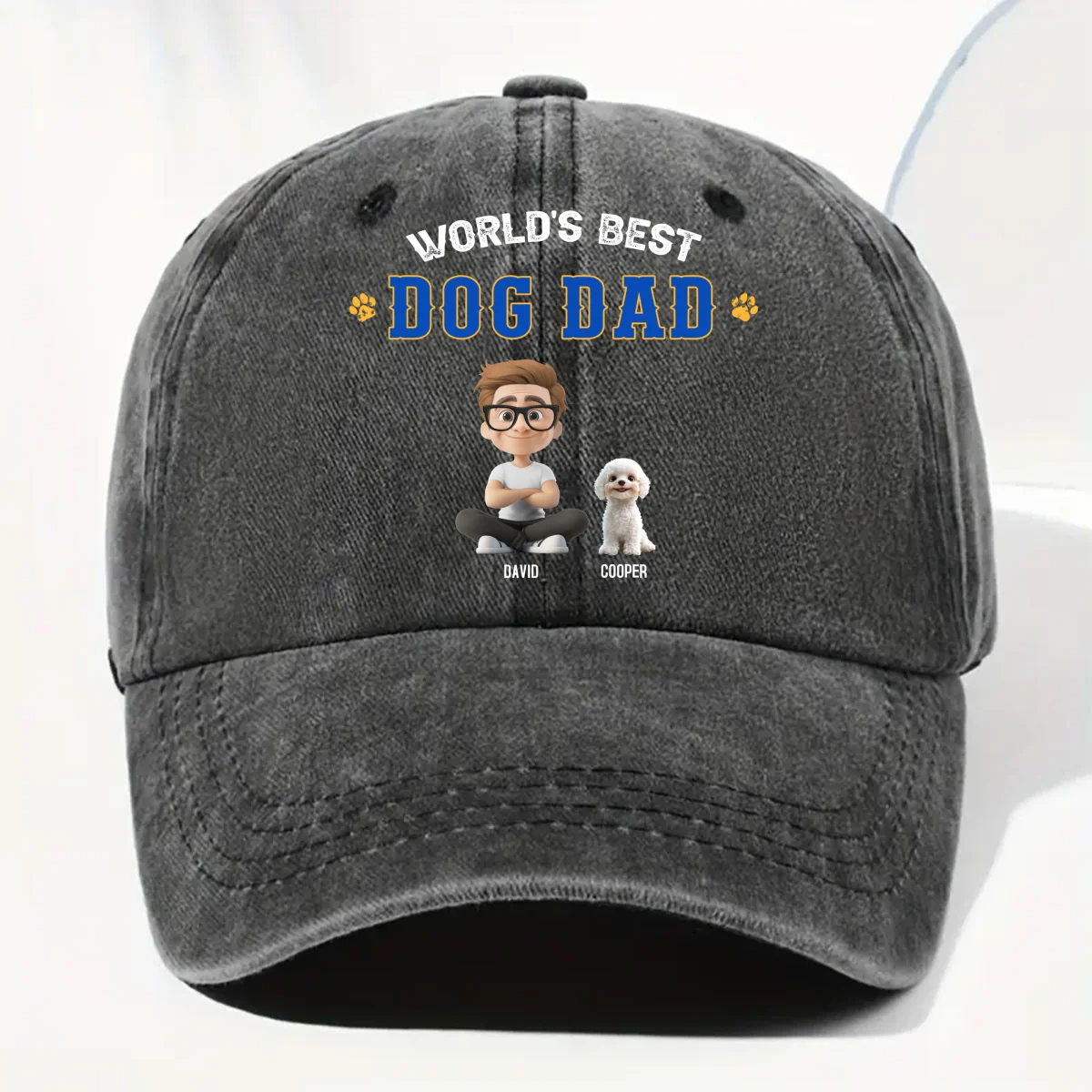 World Proud Dog Parent - Personalized Custom Vintage Washed Denim Cap - Image 10
