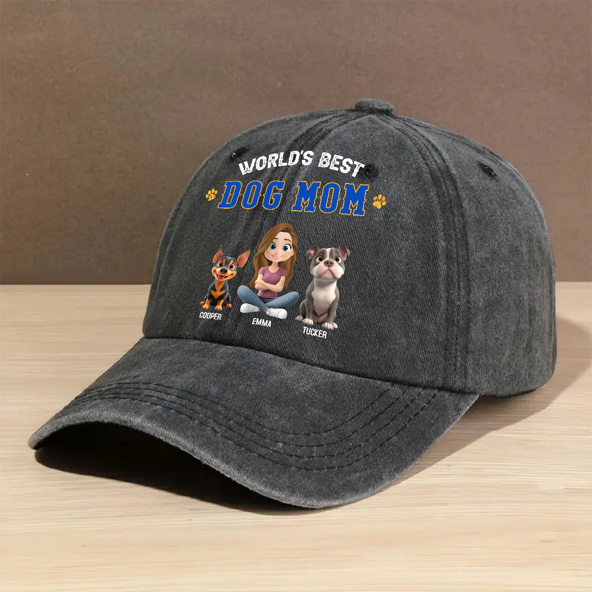 World Proud Dog Parent - Personalized Custom Vintage Washed Denim Cap - Image 2