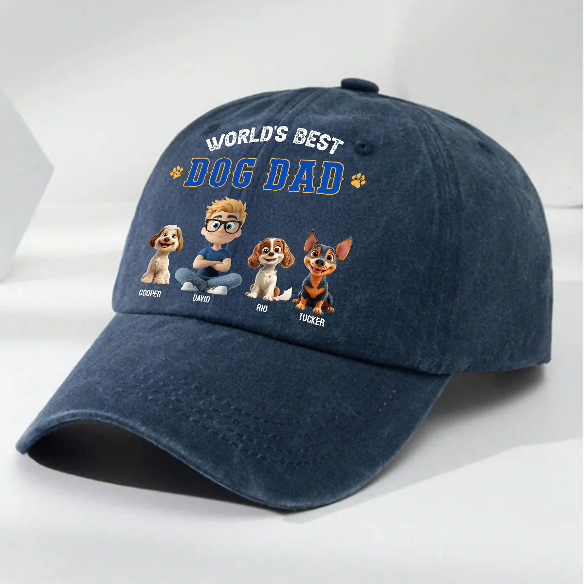 World Proud Dog Parent - Personalized Custom Vintage Washed Denim Cap - Image 3