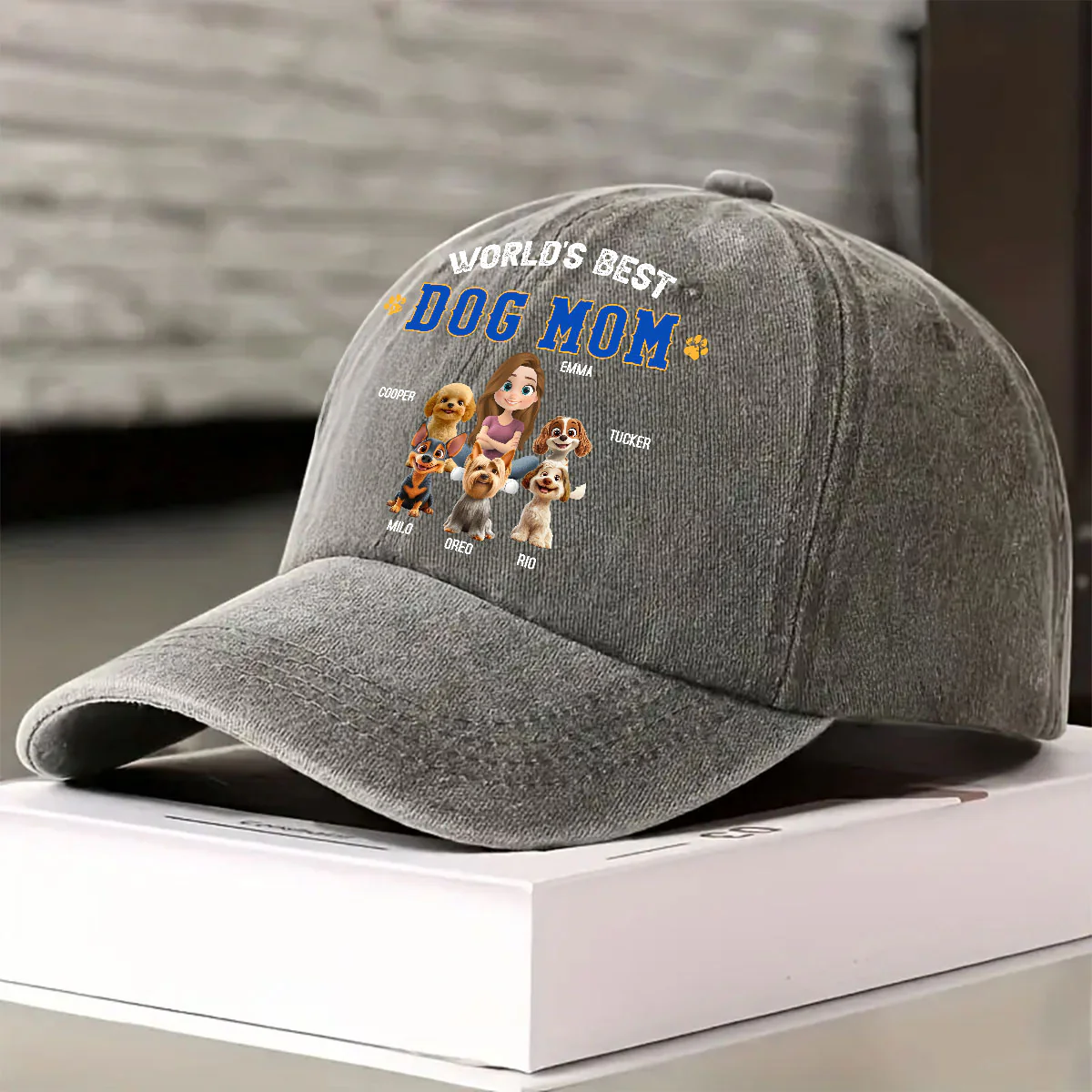 World Proud Dog Parent - Personalized Custom Vintage Washed Denim Cap - Image 4