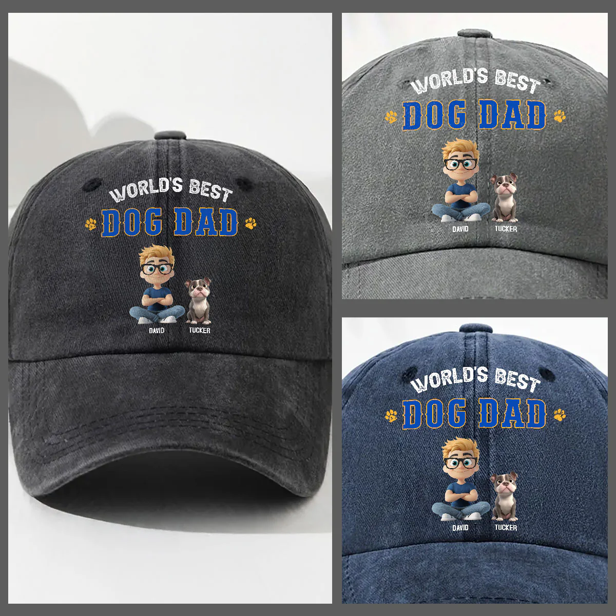 World Proud Dog Parent - Personalized Custom Vintage Washed Denim Cap - Image 5