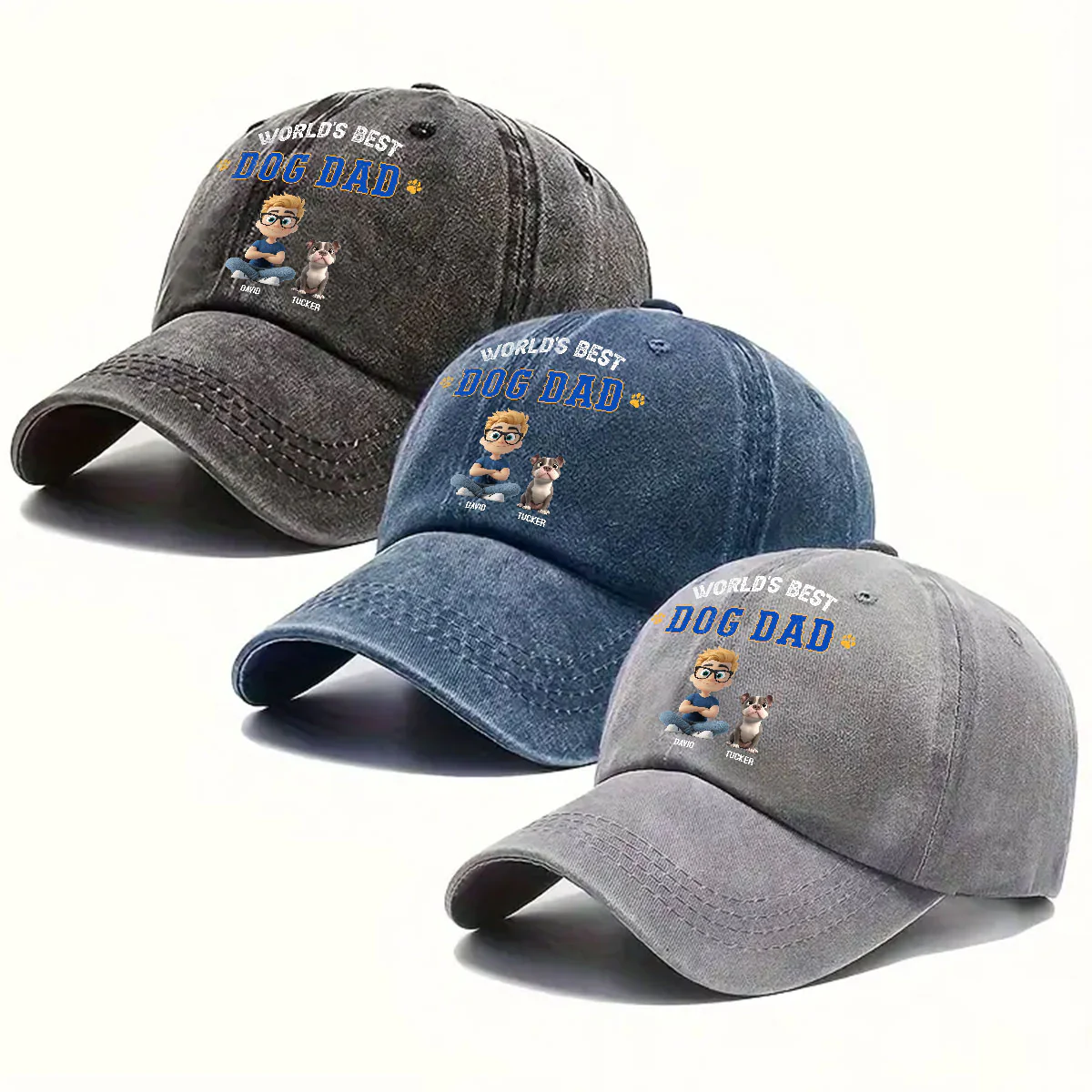 World Proud Dog Parent - Personalized Custom Vintage Washed Denim Cap - Image 6