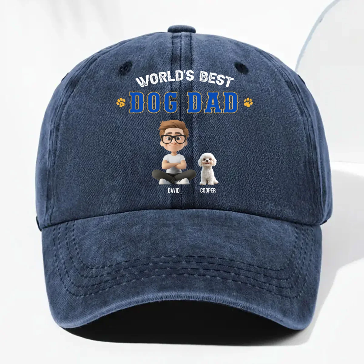 World Proud Dog Parent - Personalized Custom Vintage Washed Denim Cap - Image 8