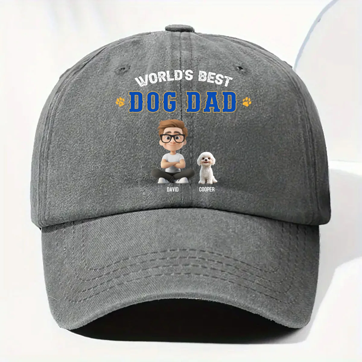 World Proud Dog Parent - Personalized Custom Vintage Washed Denim Cap - Image 9