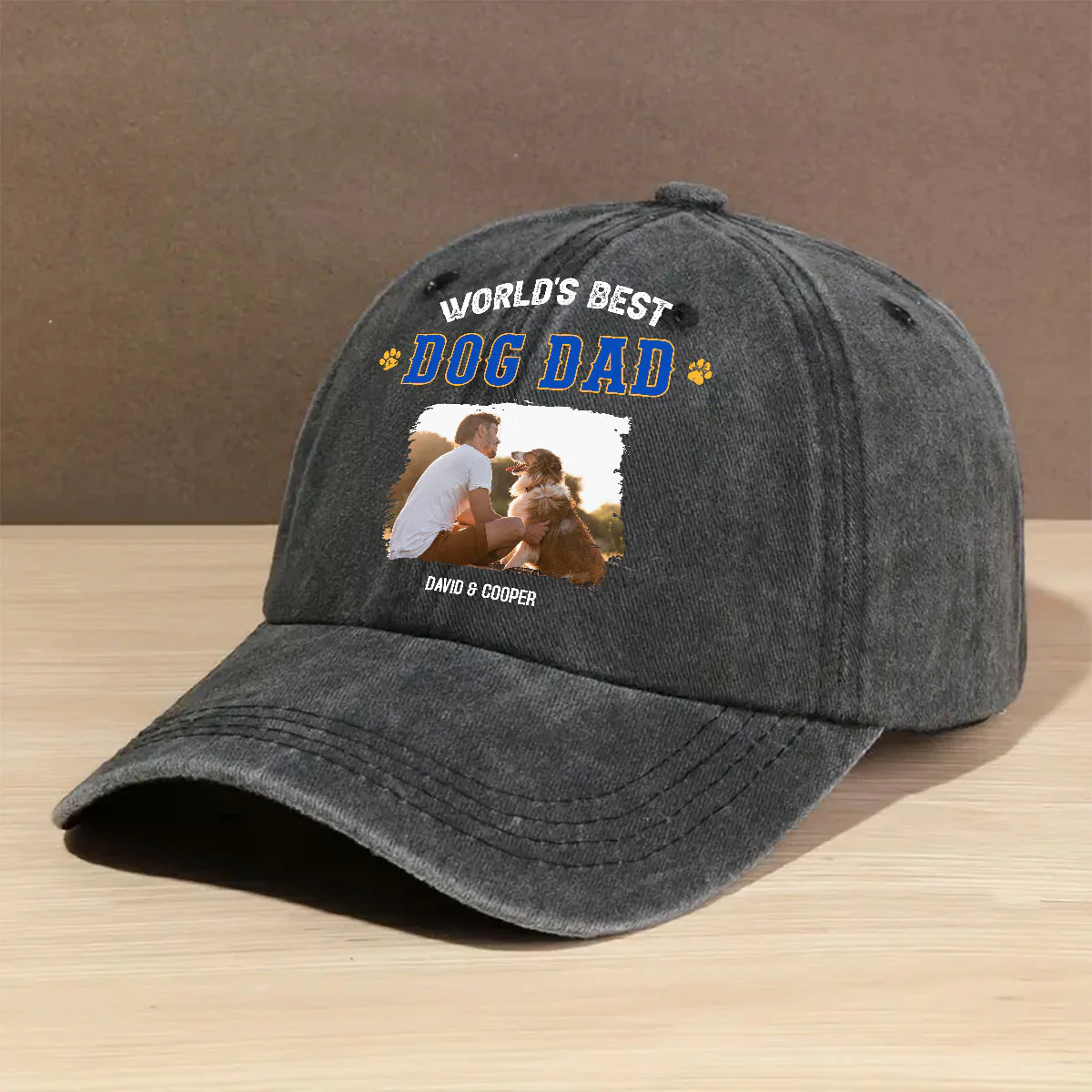 World Proud Dog Parent Photo - Personalized Custom Vintage Washed Denim Cap - Image 2