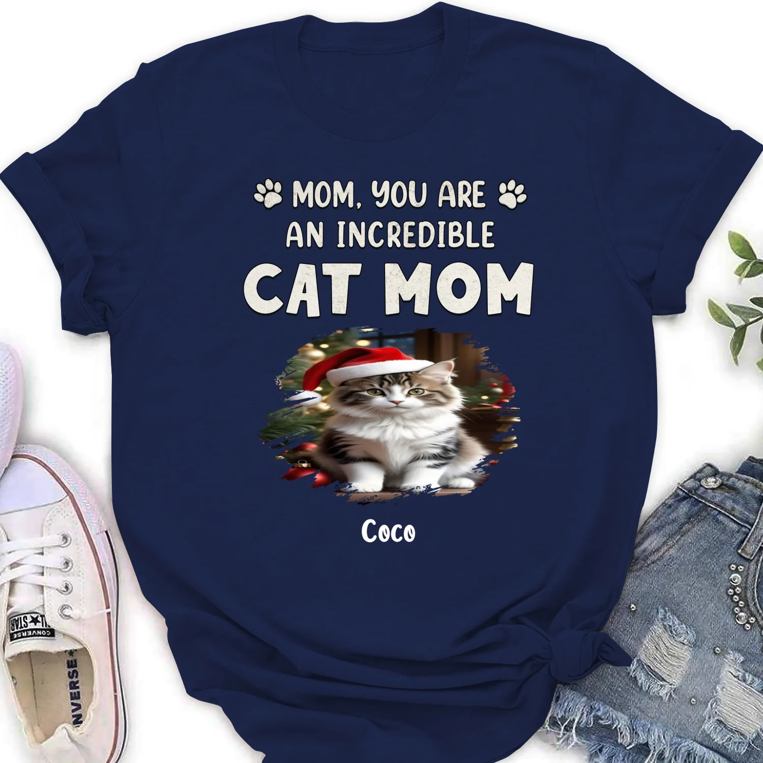 You Are Pawfect Christmas Ver Cat Photo - Personalized Custom Women's T-Shirt - Image 5