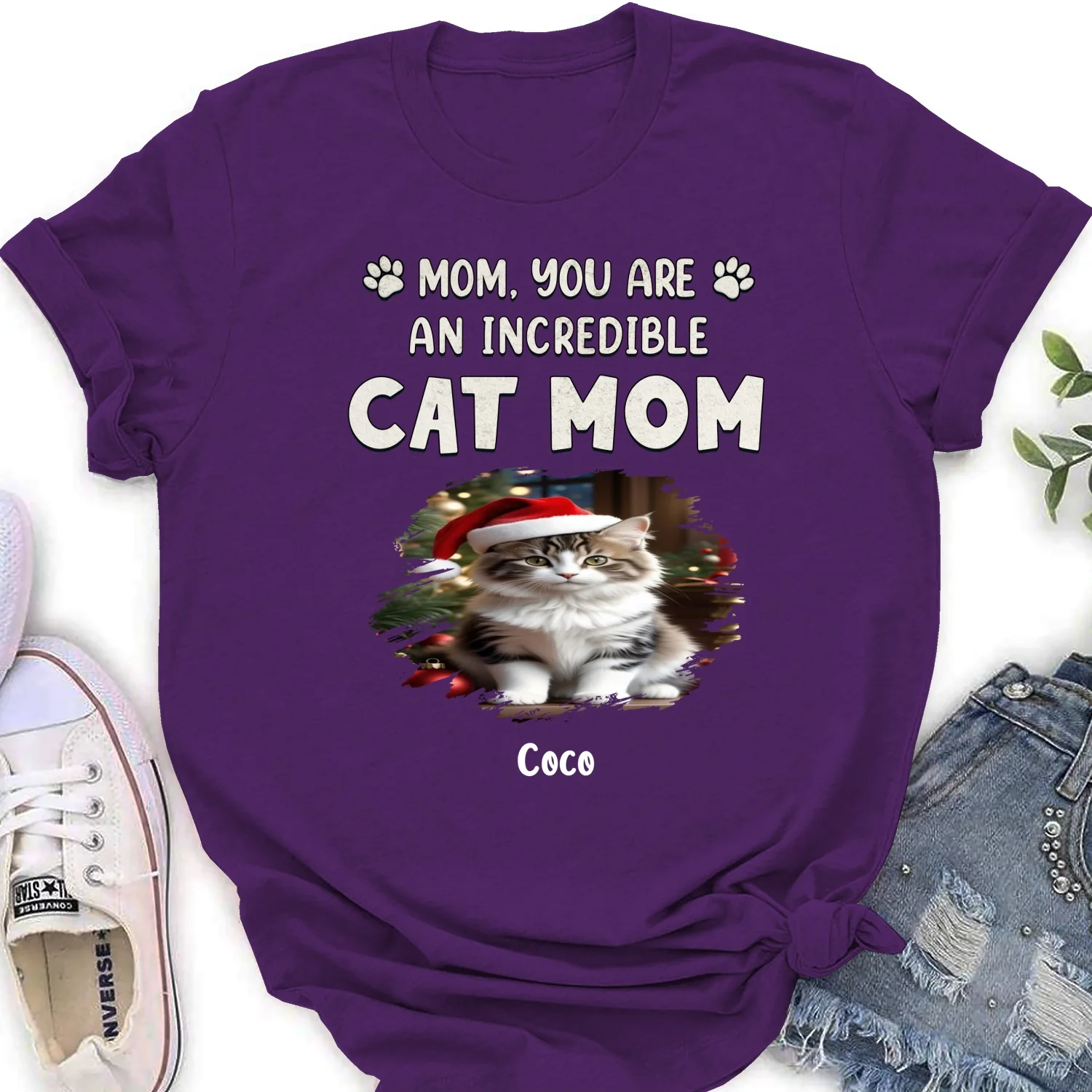 You Are Pawfect Christmas Ver Cat Photo - Personalized Custom Women's T-Shirt - Image 7