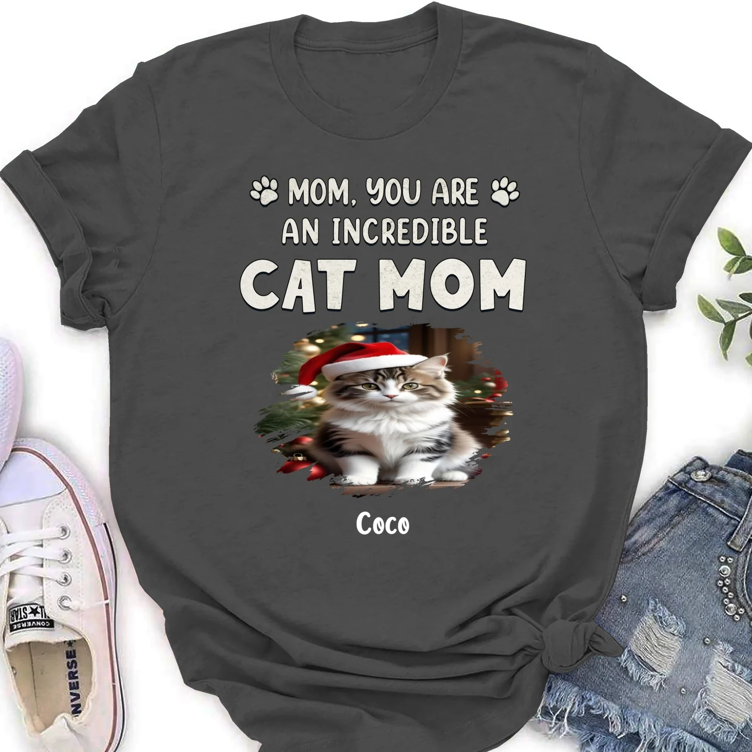 You Are Pawfect Christmas Ver Cat Photo - Personalized Custom Women's T-Shirt - Image 8