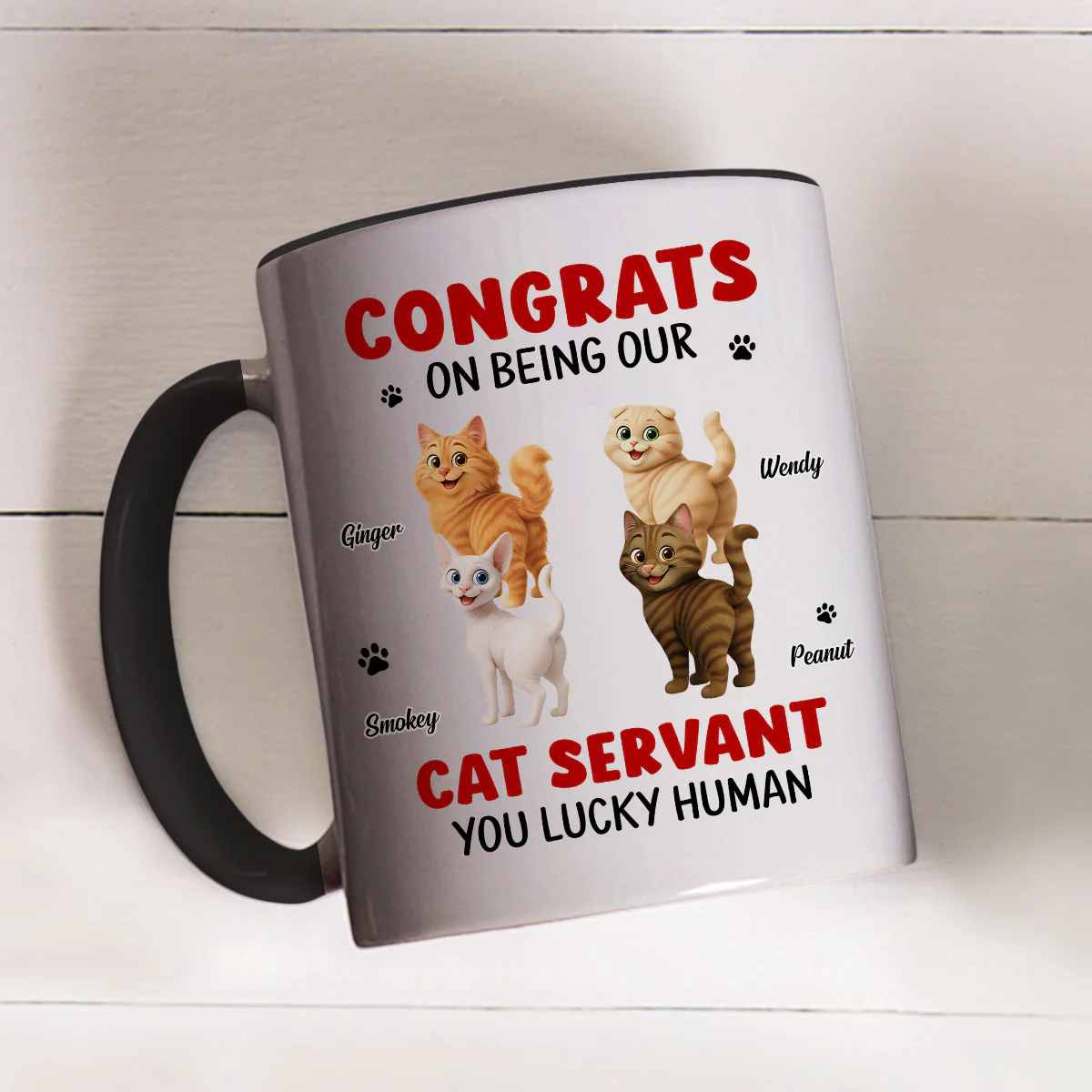You Lucky Hooman Cat Servant - Personalized Custom Accent Mug - Image 4