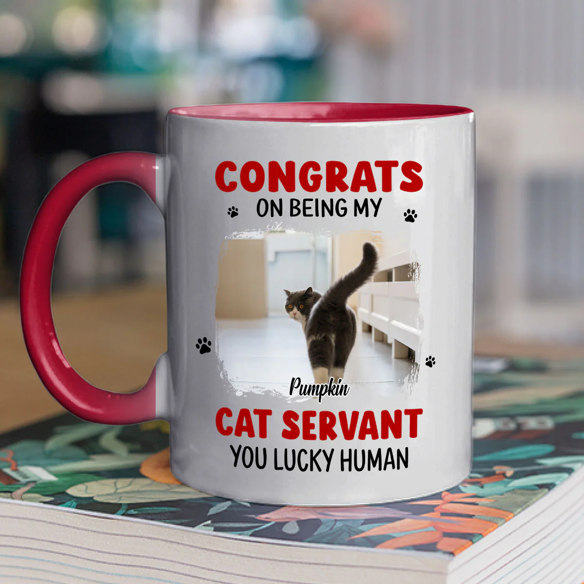 You Lucky Hooman Cat Servant Photo - Personalized Custom Accent Mug