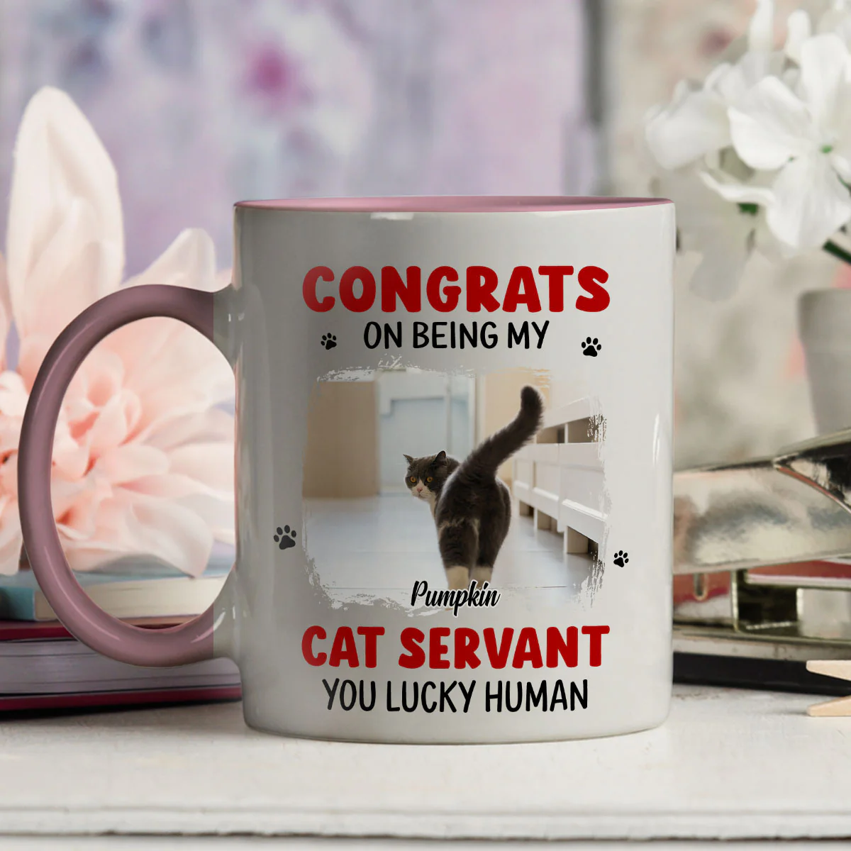 You Lucky Hooman Cat Servant Photo - Personalized Custom Accent Mug - Image 4