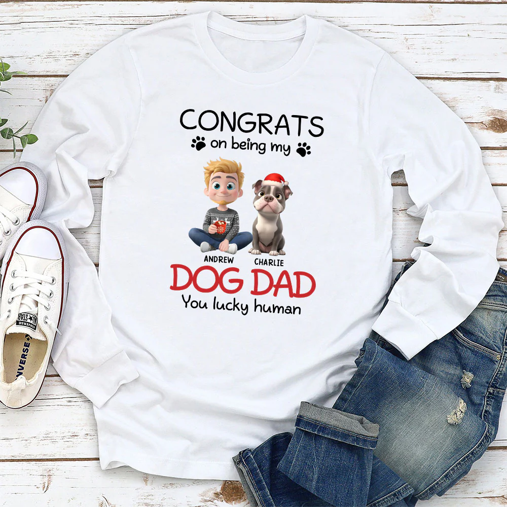 You Lucky Human Cartoon - Personalized Custom Long Sleeve T-Shirt - Image 2