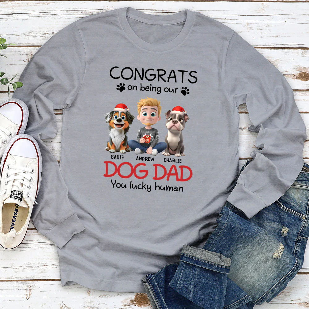You Lucky Human Cartoon - Personalized Custom Long Sleeve T-Shirt - Image 3