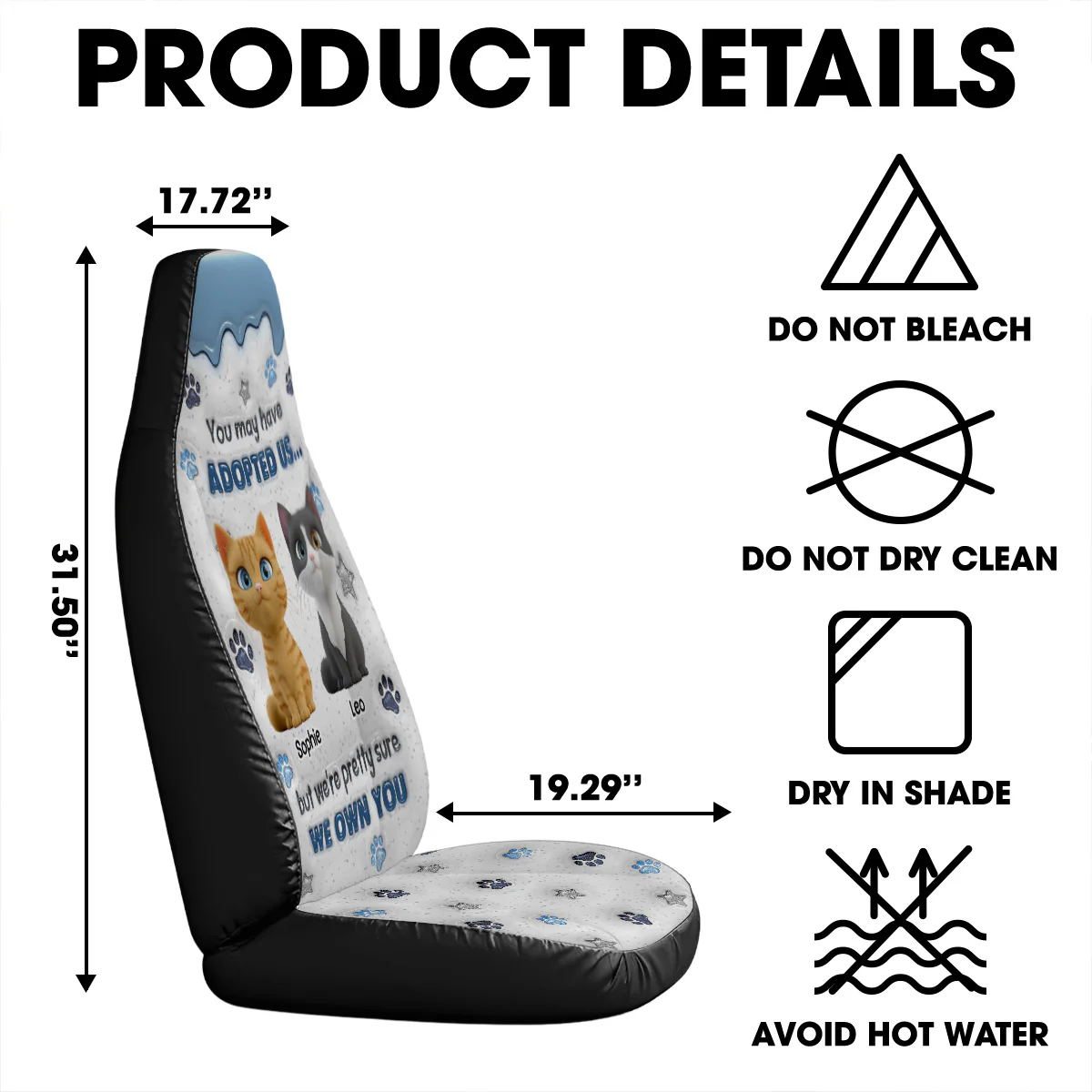 You May Have Adopted Cat - Personalized Custom Car Seat Cover - Image 5