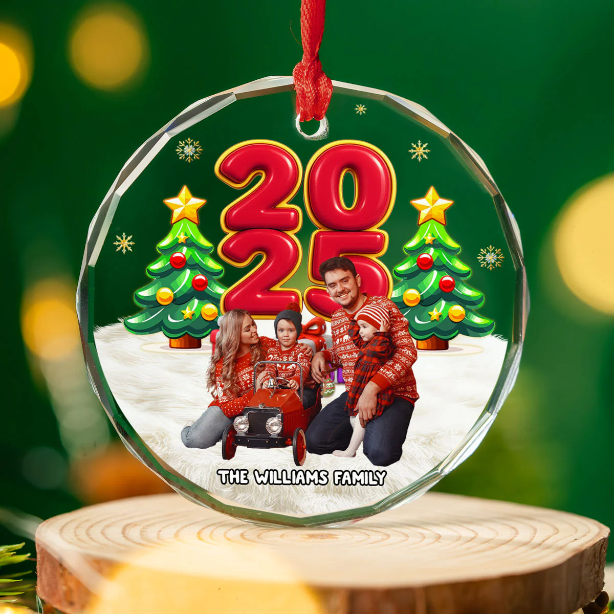 You Me And Our Kid Pet Photo - Personalized Custom Glass Ornament - Image 2