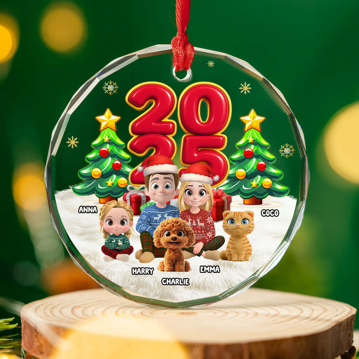You Me And Our Kid Pet - Personalized Custom Glass Ornament - Image 2