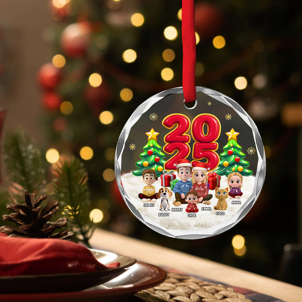 You Me And Our Kid Pet - Personalized Custom Glass Ornament - Image 3