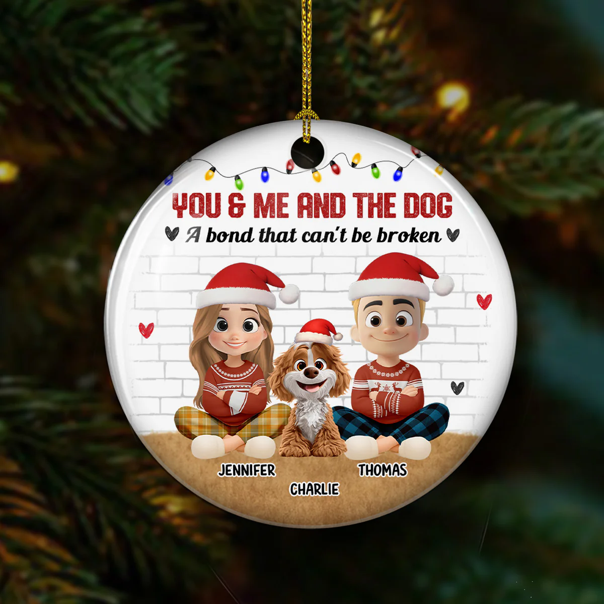 You Me And The Dog Snow Ver - Personalized Custom Ceramic Ornament - Image 2