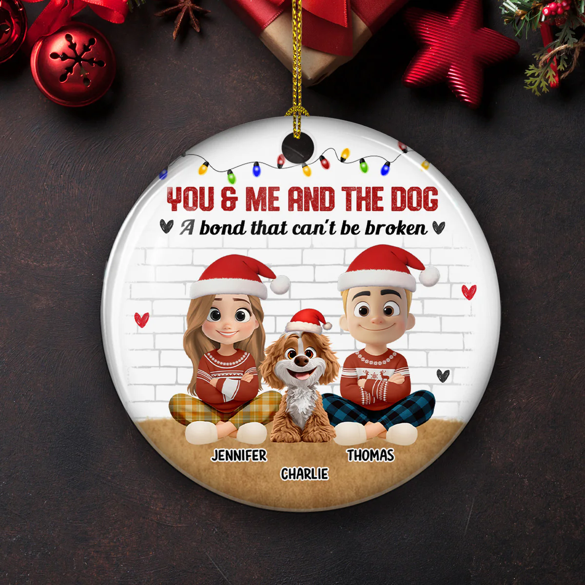 You Me And The Dog Snow Ver - Personalized Custom Ceramic Ornament - Image 3