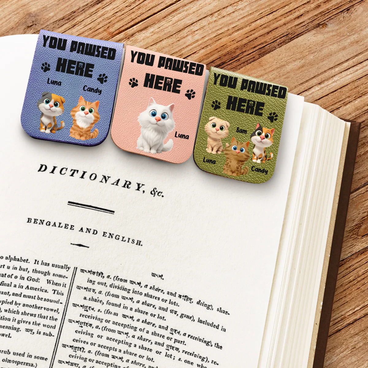 You Pawsed Here With Cat - Personalized Custom Leather Bookmark