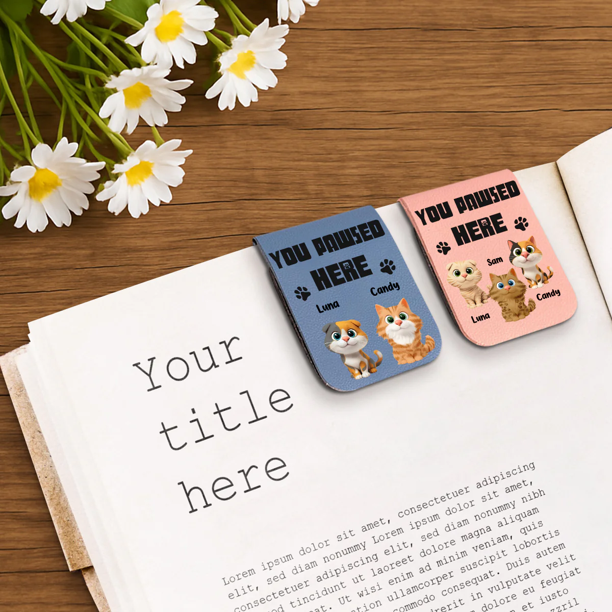 You Pawsed Here With Cat - Personalized Custom Leather Bookmark - Image 2