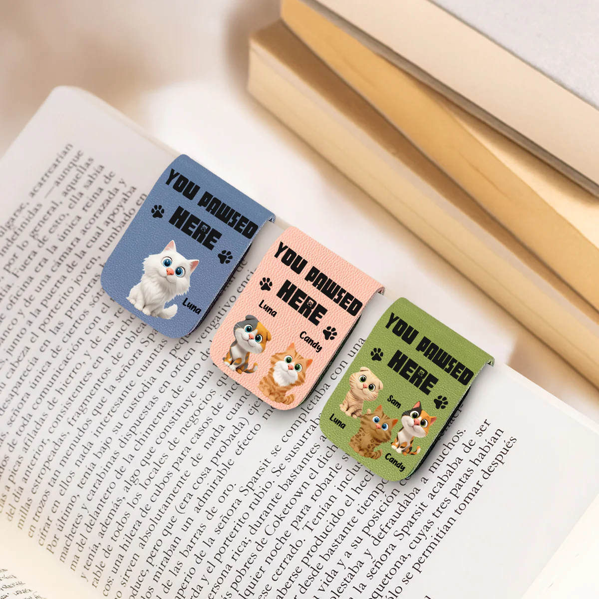 You Pawsed Here With Cat - Personalized Custom Leather Bookmark - Image 4