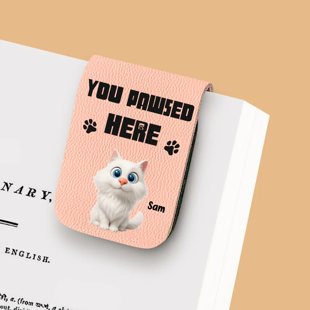 You Pawsed Here With Cat - Personalized Custom Leather Bookmark - Image 9