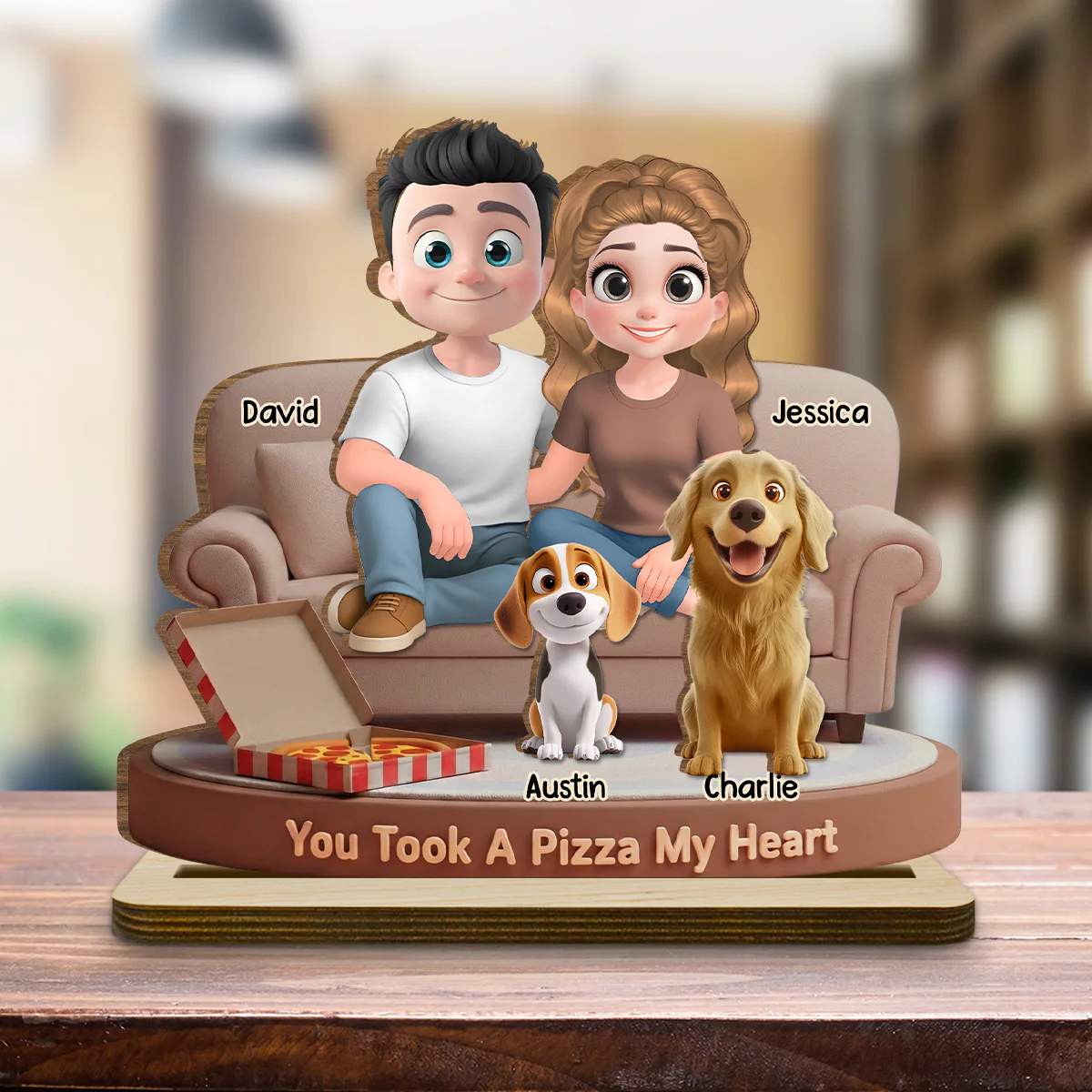 You Took A Pizza My Heart - Personalized Custom 2-Layer Wood Plaque With Flat Base - Image 3