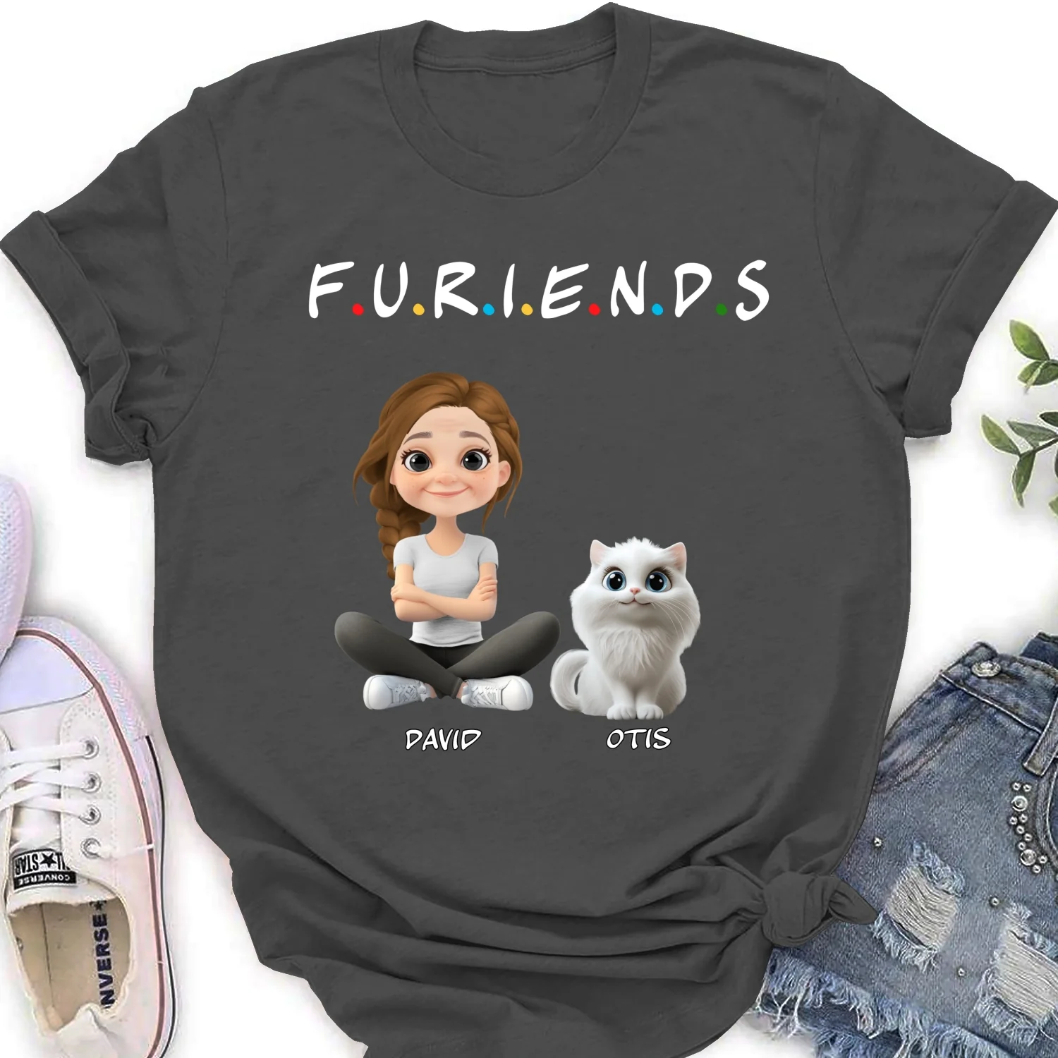 Your Cat Friend - Personalized Custom Women's T-Shirt - Image 8