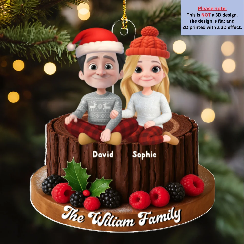 Yule Log Cake Family - Personalized Custom Acrylic Ornament - Image 7